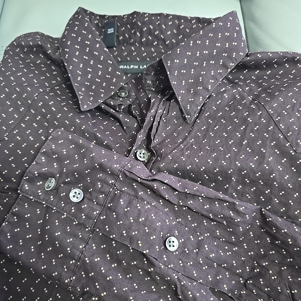 Ralph‎ Lauren Black Label Brown With Gold Accents Long Sleeve Button Up Shirt L